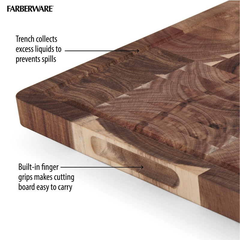 Farberware Thick End Grain Acacia Cutting Board with Juice Groove