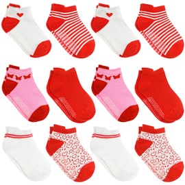 Debra Weitzner 12 Pairs Non-Slip Toddler Ankle Socks With Grips for Baby Boys and Girls Anti-Slip Socks for Infant's Kids, Girls Pattern, 6-12 Months