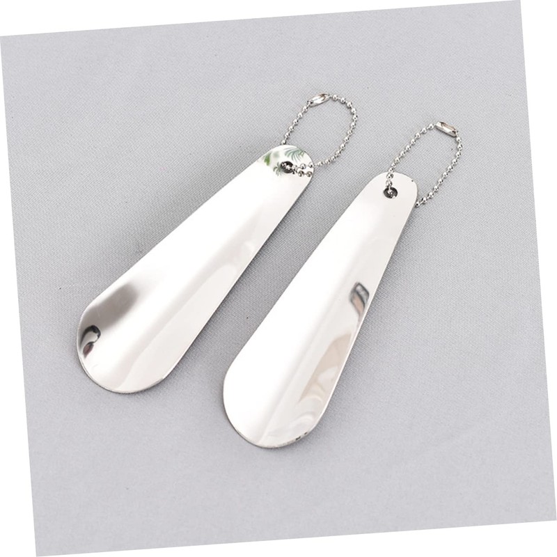 Healeved 2pcs Portable Stainless Steel Shoehorn with Hanging Ring Ergonomic