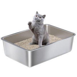 Nyutu Stainless Steel Litter Box Large, Metal Cat Litter Box 6" High Sided, Metal Litterbox, Easy Clean Non Stick No Smell,Cats Litterbox Toilet Pet Supplies for Indoor Kitty, Kitten, Rabbit, Puppy