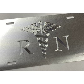Engraved Silver On Silver RN Nurse Car Tag Diamond Etched License Plate Gift