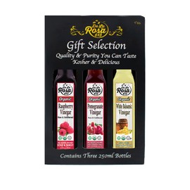 De La Rosa Organic Vinegar Gift Box, Raspberry, Pomegranate & White Balsamic Vinegar, Vegan, Kosher, Non-GMO & Gluten Free, Great for Salad Dressing, Marinades & More, 8.45 Oz (Pack of 3)