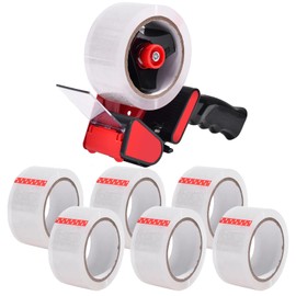 Zuvo Heavy Duty Tape Dispenser with 6 Clear Packaging Tapes - 48cm X 66m - Metal Dispenser for Moving Boxes, Warehouses or General Packing