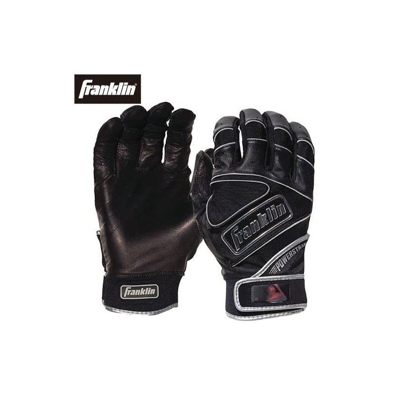Franklin Men's Batting Gloves, Power Strap Chrome, Black, L