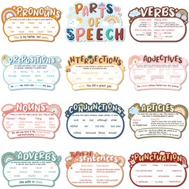 Pasimy 12 Pieces Parts of Speech Posters Boho English Grammar Chart Language Arts Bulletin Board Decor for Elementary Middle High School Teacher Educational Classroom Decoration Supplies