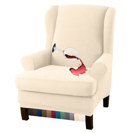 Granbest Premium Water Repellent Wingback Chair Cover 2-Piece High Stretch Jacquard Fabric Wing Back Chair Slipcovers (Wing Chair Cover,Beige)