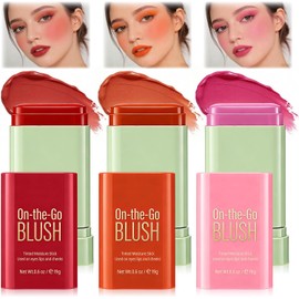 3PCS Rubor En Crema, Barra de Rubors de Maquillaje Portátil, Rubor para Labios y Mejillas, para Todos los Tonos de piel, Resistente al Agua y de Larga Duración