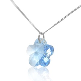 Lua Joia Sterling Silver Flower Necklace Extra Long With Crystal Pendant Chain - Aquamarine Jewellery for Women, Gift for Girls, Mum, Wife, Birthday & Anniversary - 24 inch