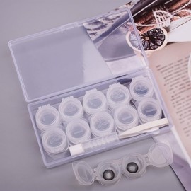 5 Pcs Contact Lens Cases, Contact Lens Holder Portable Eye Contacts Mini Case Container Set with L and R Caps Including Solution Bottle,Rubber-Tipped (Transparent)