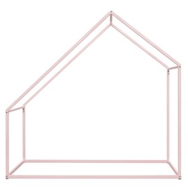 Tzou Kids Metal House Bed Anti-Slip Noise Free Twin Size Roof Design Toddler Floor Bed Metal Bed Frame for Kids Boys Girls Teens Pink