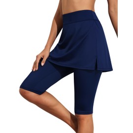 Septangle - Leggings deportivos con falda para mujer, UPF 50+, con falda de unión, pantalones deportivos para natación, pantalones cortos deportivos, Azul, 8