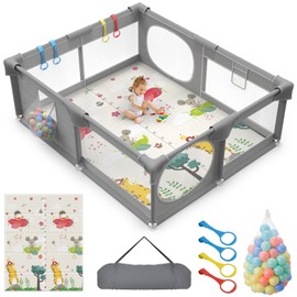 Inaya Baby Playpen with Mat, 71 x 59-inch Extra Large Play Yard for Baby and Toddler, Safety Play Fence, Large Indoor & Outdoor Activity Center for Kids, Breathable Mesh, Anti-Fall&Anti-Slip