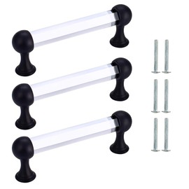 3Pack Crystal Drawer Handles, Metal Artificial Crystal Cabinet Exterior Pull, Drawer Wardrobe Kitchen Door Cabinet Pull, Door Handle Cupboard Hardware for Home Decorating (128mm Black)