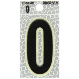 Brady 3000-0 2-3/8" Height, 1-1/2" Width, B-309 High Intensity Prismatic Reflective Sheeting, Black And Silver Color Glow-In-The-Dark/Ultra Reflective Number, Legend "0" (Pack Of 10)