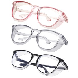 konqkin Safety glasses Goggles Nurses Protective Eyewear - Anti Fog Square Frame Stylish Clear Glasses for Women Men (black gery pink)