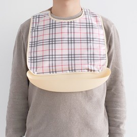 Elderly bib patient meal apron patient elderly adult nursing home hospital waterproof, check beigecheck beige_MM / 어르신 턱받이 환자용 식사 앞치마 환자 노인 성인 요양원 병원 방수, 체크베이지체크베이지_MM
