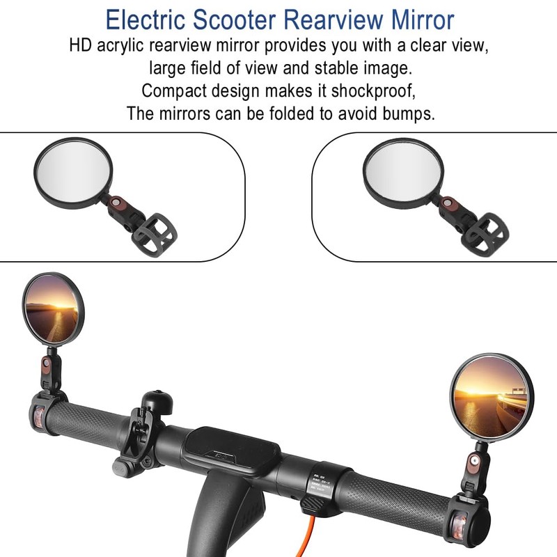 SKERTS Scooter Rear View Mirrors for Ninebot Black Rearview Mirrors