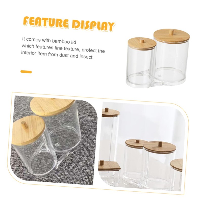 VILLFUL Cotton Swab Holder Bamboo Lids Acrylic Round Swab Holder