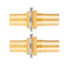 1/4" Brass Hose Barb Thru-Bulk Bulkhead Fitting,Straight Hex Union Fitting for Air Water Fuel 2 Pcs