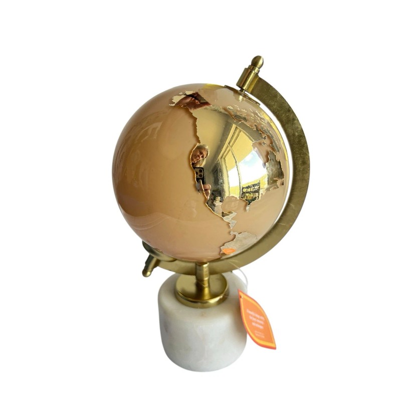 Globe NWT Glass Globe On Marble Alabaster Stand Mirrored Gold
