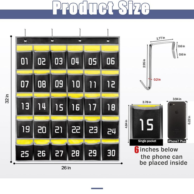 Loghot Classroom Accessories Closet Pocket Chart for Cell Phones Holder