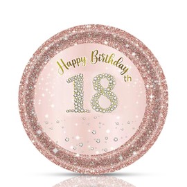 Fitoyplak - 50 platos de papel de 18 cumpleaños, decoraciones de fiesta de 18 años, vajilla de cena, oro rosa de 7 pulgadas, platos felices de 18 años, juego de vajilla de fiesta de 18 años, para