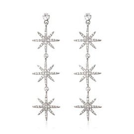 EVER FAITH Star Earrings, Sparkling Crystal Hexagram Star Long Drop Dangle Silver Star Earrings for Women, Crystal