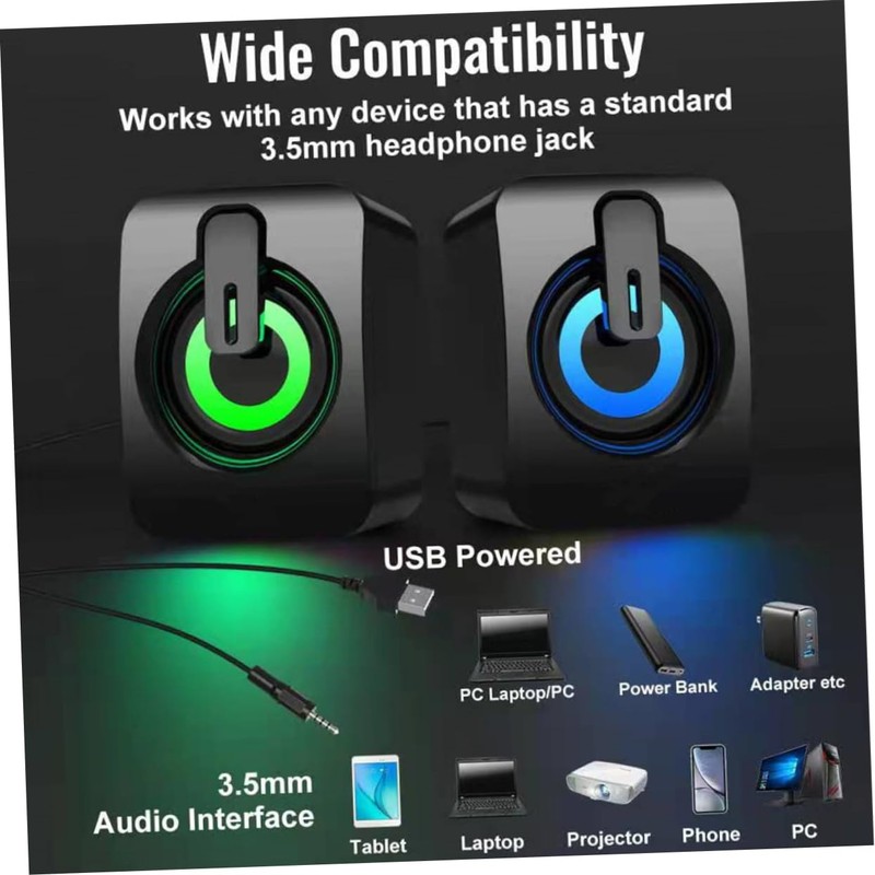 TEHAUX 1Pair Gaming Speakers with Subwoofer USB Wired Desktop Soundbox