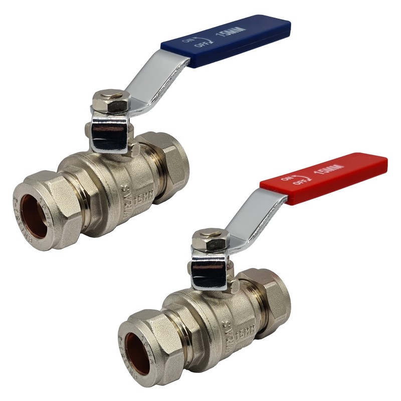2X Lever Ball Valves (15mm) Full Bore with Red &