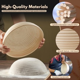 Banneton Bread Proofing Basket, Sourdough Rising Brotform Baking Supplies Set of 2, 10" Oval & 9" Round Rattan with Liner Dough Proof Accessories Loaf Making Kit, Ideal Gift for Homemade Bread