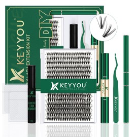 DIY Lash Extension Kit KEYYOU 300Pcs Individual Eyelash Extension Kit 30D 0.07D Curl 9-18MIX Lash Clusters Kit with Lash Glue Remover Applicator Easy to Use for Beginners(Kit-30D-0.07D,9-18MIX)
