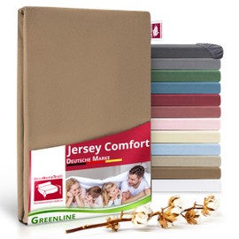 Greenline Premium Jersey Fitted Sheet Made of 100% Cotton Greenline Taupe Brown 140-160 x 200 cm up to 30 cm Also for Box Spring Beds, Fitted Sheet