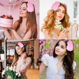 Feather Hair Clips Artificial Swan Ostrich Ballet Style Heart Rhinestone Hair Pins Women Bride Wedding Christmas Party Valentine's Day Dancing Fashion Hair Accessories (Rose red)