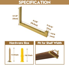 ADDGRACE Gold Shelf Brackets 4 Pcs Heavy Duty Wall Mounted with Lip Shelving Supports for DIY Floating Shelf (6 inch, Gold)