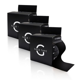 Gold Tape Kinesiology Tape Set 3 Pieces Black Hypoallergenic Waterproof Bandage Muscle Recovery Medical Tape - 5 cm x 5 m | Physio Tape for Injuries | Uncut Single Roll