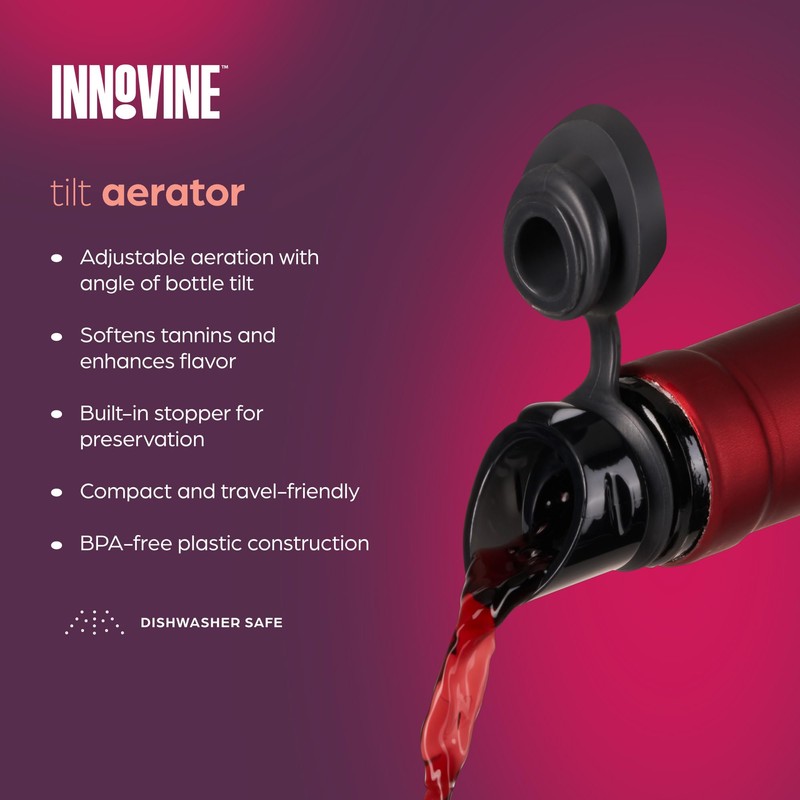 Innovine Wine Aerator Pourer with Built In Stopper, Tilt Design