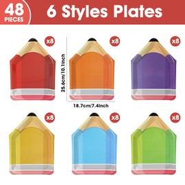 48 Pcs Welcome Back to School Pencil Paper Plates Disposable 6 Colors Decorative Plates First Day of School Party Supplies Classroom Decorations for Kindergarten Preschool Teacher Birthday Party