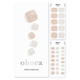 ohora Semi-Cured Gel Pedicure Strips 34pcs(P Aura) - Includes 16 Solid Color, 14 Accent Wraps, 2 Prep Pads, Nail File & Wooden Stick