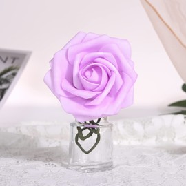 LIVILAN Roses Artificial Flowers W/Stem Foam Rose Artificial Rose Lavender Roses for Crafts Cakes Wedding Bouquets Party Table Centerpieces Floral Arrangements Home Decor Ornaments Purple 25Pcs