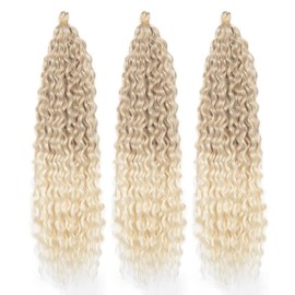 22 Inch 3 Packs Deep Twist Crochet Hair Ocean Wave Curly Bohemian Crochet Braids Deep Wave Hair Bundles Synthetic Hair Extensions for Women Girls