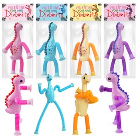 Valentines Day Gifts for Kids,4 Valentines Cards with Dinosaur Pop Tube Fidget Toys,Valentine Exchange for Girls Boys School Class Classroom Fidget Toys Party Favors