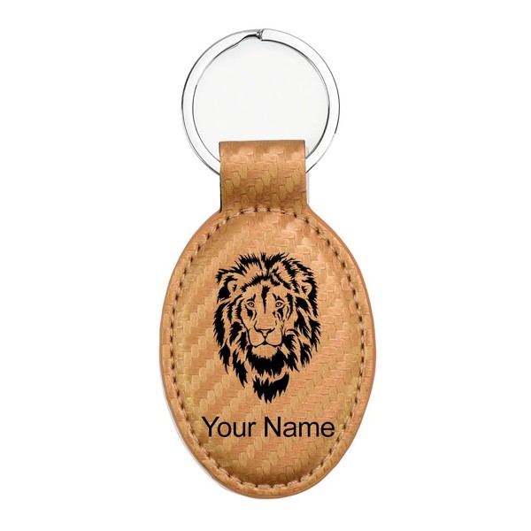 LaserGram Oval Keychain, Lion Head, Personalized Engraving Included (Carbon Fiber