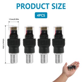 4 Pieces RF to RJ45 Coaxial Converter Adapter, F Female to RJ45 Male Coaxial Barrel Adapter, R-F Female to RJ45 Male, Ethernet Coaxial Coupler, for Line Tester and Cable Tracking