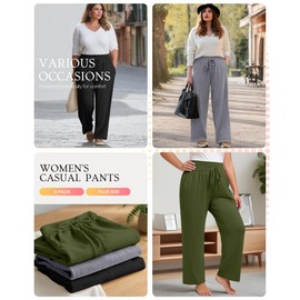 Neer 3 Pack Women's Plus Size Lounge Pants, Wide Leg Yoga Pants Baggy Drawstring Sweatpants with Pockets Casual Loose Jogger(Army Green, Light Gray, Black,4xl)