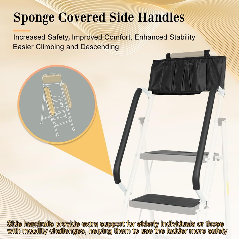 EASYBERG 3 Step Ladder with Safety Handrails, Heavy Duty Folding