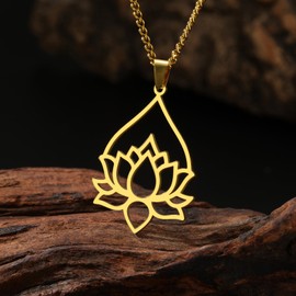 Dreamtimes Lotus Flower Pendant Necklace for Women Inspirational Necklace Yoga Healing Charm Unalome Symbol Amulet Stainless Steel Necklace Buddha Yoga Jewellery, Stainless Steel, No Gemstone