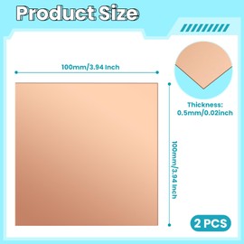 Copper Sheet, Pack of 2 Copper Plates 100 x 100 x 0.5 mm, 99% Pure Copper Sheet for Metal Crafts, Jewellery Making, DIY, Jewellery and More