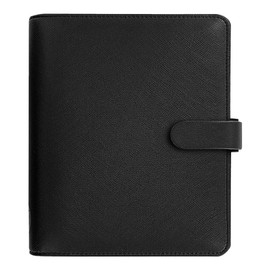 Filofax Saffiano Organizer, A5 Size, Black - Cross-Grain, Leather-Look, Six Rings, Week-to-View Calendar Diary, Multilingual, 2025 (C022623-25)