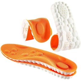 InsoleX, 2 Pairs of Insoles for Kids Youth, Arch Support & Shock Absorption, 4D Elastic Cloud Breathable Soft Foam Sole, Lightweight Sports Insole for Men Women (Orange, 3Y-4Y)