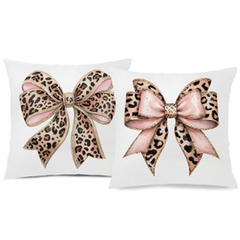 Nipil Trendy Coquette Leopard Bow Pillow Covers 18x18 Set of 2, Coquette Room Decor, Cheetah Print Room Decor, Leopard Print Decorative Throw Pillow Covers Pillowcases for Girly Bedroom Dorm Apartment
